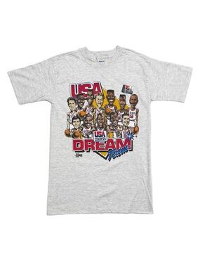 Vintage 90s Salem USA Basketball Dream Team Grey Retro Caricature Graphic TShirt